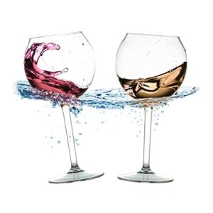 Floating Wine Glasses for Pool (18 Oz | Set of 2) – Pool Wine Glasses That Float | Shatterproof Poolside Wine Glasses | Floating Cup | Beach Glass | Outdoor Tritan Plastic Wine Glasses with Stem