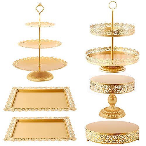 GMWD 6 Pcs Gold Cake Stands Set, Cake Pedestal Display Table Tiered Cupcake Holder Candy Fruite Dessert Plate Decorating for Wedding Birthday Party Baby Shower Celebration | The Storepaperoomates Retail Market - Fast Affordable Shopping