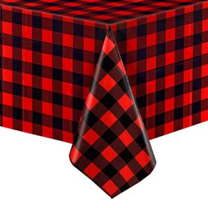Plastic Buffalo Plaid Tablecloth Red and Black Buffalo Check Tablecloth Picnic Tablecloth Holiday Cottage Decor Tablecloth for Christmas Thanksgiving Party Favors Supplies (3)