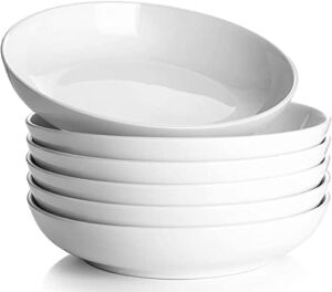 DOWAN Pasta Bowls 32oz, Large Salad Serving Bowls, White Pasta Bowl Set of 6, Soup Bowl, Wide & Shallow Plates, Microwave & Dishwasher Safe