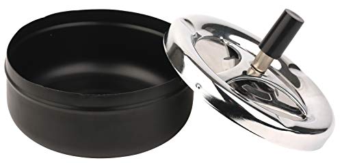 Mantello Round Push Down Cigarette Ashtray with Spinning Tray, Large, Black | The Storepaperoomates Retail Market - Fast Affordable Shopping