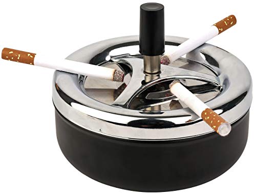 Mantello Round Push Down Cigarette Ashtray with Spinning Tray, Large, Black | The Storepaperoomates Retail Market - Fast Affordable Shopping