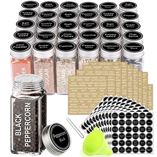 SWOMMOLY 30 Glass Spice Jars 4oz/Square Spice Bottles with 703 Spice Labels, Empty Spice Containers with Pour/sift Shaker Lid, Airtight Cap, Chalk Marker and Funnel Complete Set | The Storepaperoomates Retail Market - Fast Affordable Shopping