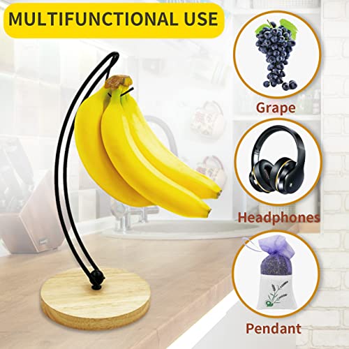 Banana Hanger Modern Bananas Holder Organizer with Durable Wood Base Sturdy Metal Hook for Home Kitchen Countertop Useful Simple Charming Design Tree Stand Hanging Fresh Food Storage Container | The Storepaperoomates Retail Market - Fast Affordable Shopping