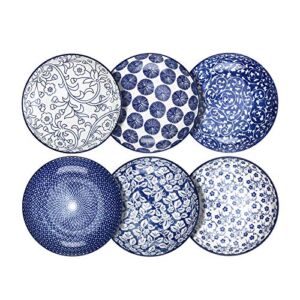 Selamica Porcelain Salad Pasta Bowls, Serving bowls, Microwave & Dishwasher Safe, Sturdy & Stackable – 26 Ounce, Set of 6, Vintage Blue