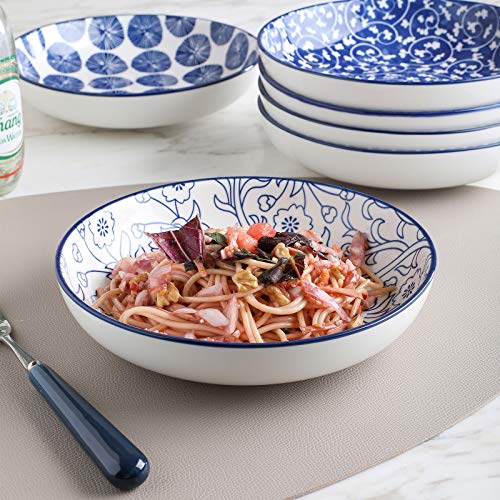 Selamica Porcelain Salad Pasta Bowls, Serving bowls, Microwave & Dishwasher Safe, Sturdy & Stackable – 26 Ounce, Set of 6, Vintage Blue | The Storepaperoomates Retail Market - Fast Affordable Shopping