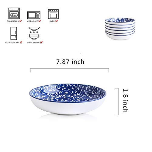 Selamica Porcelain Salad Pasta Bowls, Serving bowls, Microwave & Dishwasher Safe, Sturdy & Stackable – 26 Ounce, Set of 6, Vintage Blue | The Storepaperoomates Retail Market - Fast Affordable Shopping