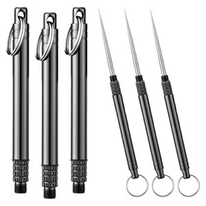 3 Pieces Portable Titanium Toothpicks, Metal Pocket Toothpick Reusable Toothpicks With Stainless Steel Toothpick Holder for Outdoor Camping, Picnic, Travel (Black)