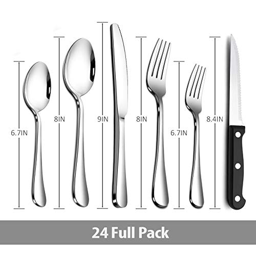 Teivio 24-Piece Silverware Set, Flatware Set Mirror Polished, Dishwasher Safe Service for 4, Include Knife/Fork/Spoon with Bamboo Silverware Drawer Organizer | The Storepaperoomates Retail Market - Fast Affordable Shopping