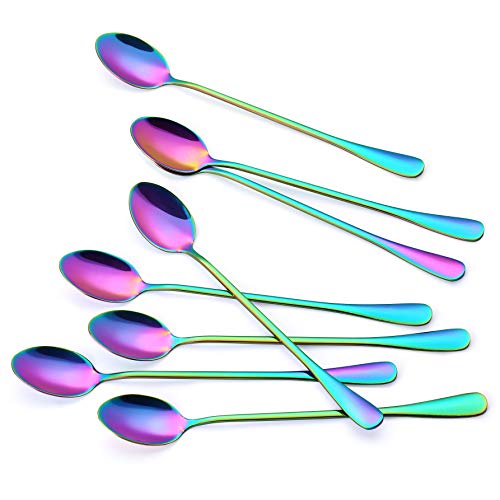 Marco Almond® Rainbow Titanium Long Handle Spoons, Colorful Plated Latte Spoon, Stainless Steel Ice Cream Spoon, Iced Tea Spoon,Cocktail Stirring,Tea, Coffee, Milkshake Dessert Spoons, Pack of 8 | The Storepaperoomates Retail Market - Fast Affordable Shopping