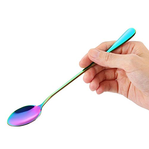Marco Almond® Rainbow Titanium Long Handle Spoons, Colorful Plated Latte Spoon, Stainless Steel Ice Cream Spoon, Iced Tea Spoon,Cocktail Stirring,Tea, Coffee, Milkshake Dessert Spoons, Pack of 8 | The Storepaperoomates Retail Market - Fast Affordable Shopping