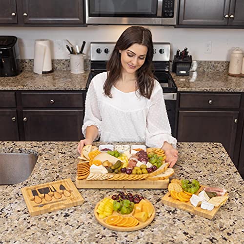XcE Bamboo Cheese Board and Charcuterie Board with Knife Set, 16 x 13 x 1.5 inch, Include Extra Round Fruit Plate – Gift for Men, Women, Mother, Housewarming | The Storepaperoomates Retail Market - Fast Affordable Shopping