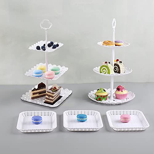 FEOOWV 2pcs 3 Tier Round &3pcs Rectangle Serving Trays, Plastic Party Cake Stand and Cupcake Holder Fruits Dessert Display Plate Table Decoration for Wedding Birthday Party Celebration(Set of 5pcs) | The Storepaperoomates Retail Market - Fast Affordable Shopping