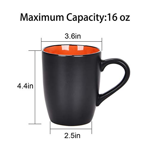 Set of 6 Coffee Mug Sets, 16 Ounce Ceramic Coffee Mugs Restaurant Coffee Mug, Large-sized Black Coffee Mugs Set Perfect for Coffee, Cappuccino, Tea, Cocoa, Cereal, Black outside and Colorful inside | The Storepaperoomates Retail Market - Fast Affordable Shopping