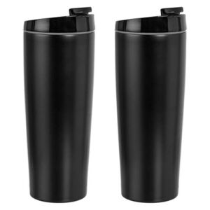 Amazon Basics Stainless Steel Tumbler with Flip Lid, Vacuum Insulated– 30-Ounce, 2-Pack, Black