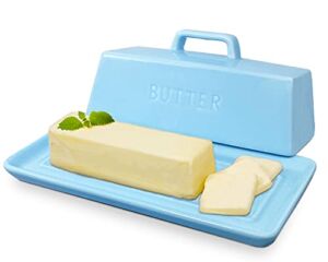 Gute Butter Dish with Lid for Countertop, Covered Ceramic Butter Dish, Butter Tray Storage for 1 Stick of Butter, Butter Keeper Container with Handle for Kitchen, Light Blue