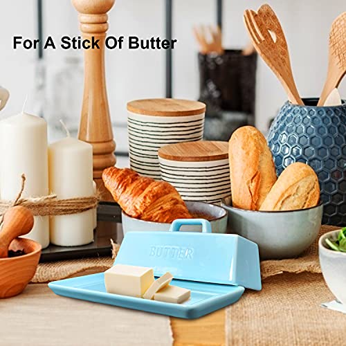 Gute Butter Dish with Lid for Countertop, Covered Ceramic Butter Dish, Butter Tray Storage for 1 Stick of Butter, Butter Keeper Container with Handle for Kitchen, Light Blue | The Storepaperoomates Retail Market - Fast Affordable Shopping