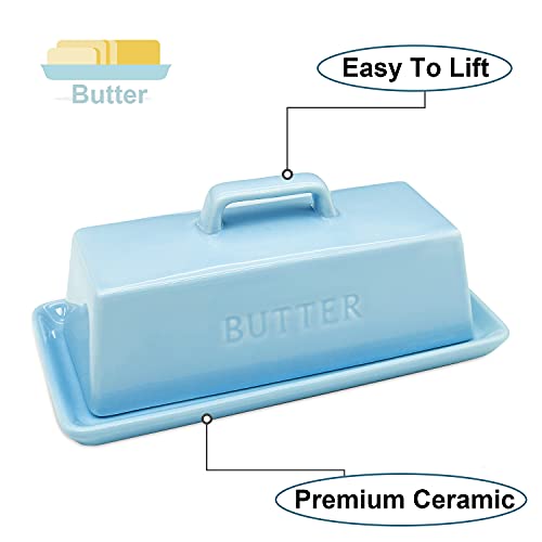 Gute Butter Dish with Lid for Countertop, Covered Ceramic Butter Dish, Butter Tray Storage for 1 Stick of Butter, Butter Keeper Container with Handle for Kitchen, Light Blue | The Storepaperoomates Retail Market - Fast Affordable Shopping