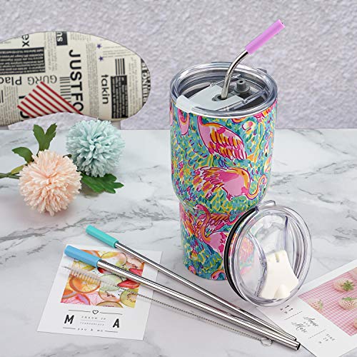 30 oz Tumbler with Lids and Straws,18/8 Stainless Steel Vacuum Insulated Coffee Tumbler,Insulated Travel Mug Water Cup with Leak-Proof Straw Lid & Flip Lid,3 Metal Straws,1 Cleaning Brush & Gift Box | The Storepaperoomates Retail Market - Fast Affordable Shopping