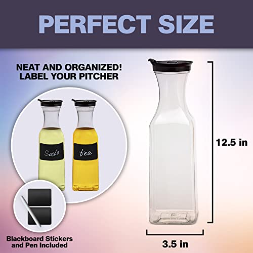 UMIEN Carafe Pitcher–Clear Beverage Carafes with Flip Top Lid for Water, Iced Tea, Mimosas, Laundry Detergent, Milk, Juice – Easy Pour BPA Free Plastic Drink Container, 50 Ounce (Square – 2 Pack) | The Storepaperoomates Retail Market - Fast Affordable Shopping