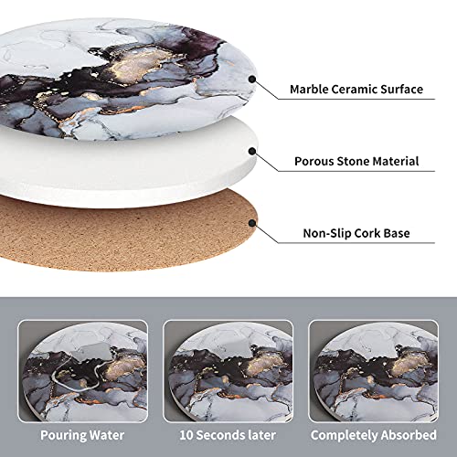 Coasters with Holder, Absorbent Coasters by DSNDVES, Set of 6 Ceramic Coasters, Marble Style Drink Coasters with Cork Base, Bar Coasters, Round Stone Coasters for Table Protection Black | The Storepaperoomates Retail Market - Fast Affordable Shopping