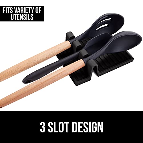 Gorilla Grip Heat and Slip Resistant Silicone Spoon Rest, Patent Pending, Long Drip Pad, Fit Multiple Utensils, Ladles, Prevent Countertop Mess, Kitchen Organizer, Dishwasher Safe, 3 Slot, Black | The Storepaperoomates Retail Market - Fast Affordable Shopping
