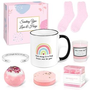 Get Well Soon Gifts for Women, Feel Better Soon Gifts for Sick Friend, Stress Relief Care Package, Thinking of You Gifts, Sister Gifts, Encouragement Box with Mug & Spa Set for Mom Female Friend