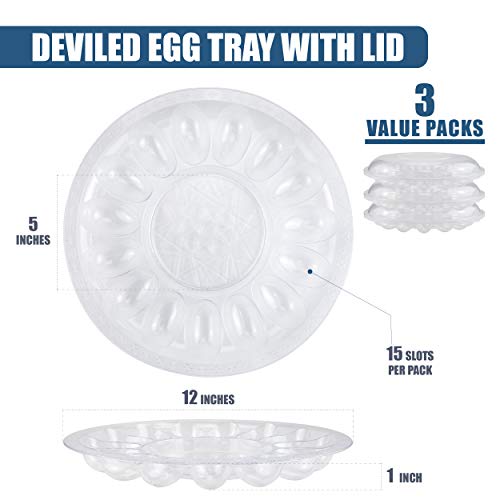 [3 Pack] Deviled Egg Tray with Lid – 12″ 15 Slot Round Clear Plastic Deviled Egg Carrier with Dome Lid – Durable Polystyrene Disposable Reusable Container for Pickled Stuffed Eggs and Serving Starters | The Storepaperoomates Retail Market - Fast Affordable Shopping