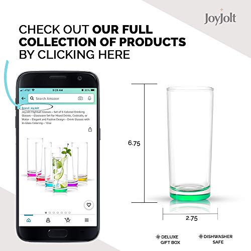 JoyJolt Highball Glasses – Set of 6 Colored Drinking Glasses – Glassware Set for Mixed Drinks, Cocktails, or Water – Elegant and Festive Design – Drink Glasses with In-Glass Coloring – 12oz | The Storepaperoomates Retail Market - Fast Affordable Shopping