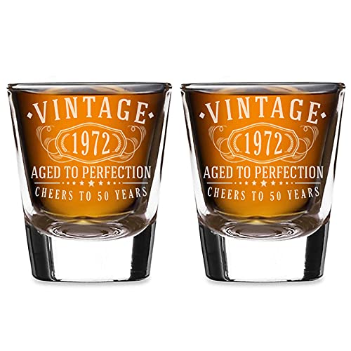 2pk Vintage 1972 Etched 1.75oz Shot Glasses – 50th Birthday Gift Aged to Perfection – 50 years old Anniversary | The Storepaperoomates Retail Market - Fast Affordable Shopping