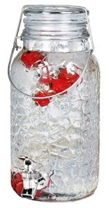 Estilo Glass Drink Dispenser 1 Gallon, Hammered Glass Mason Jar Dispenser – Leak Free Spigot | Parties, Weddings, and Picnics, Clear