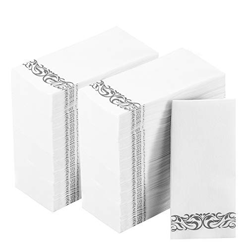 200 Disposable Hand Towels Soft and Absorbent Linen-Feel Paper Hand Towels Durable Decorative Bathroom Hand Napkins Good for Kitchen, Parties, Weddings, Dinners or Events White and Silver | The Storepaperoomates Retail Market - Fast Affordable Shopping