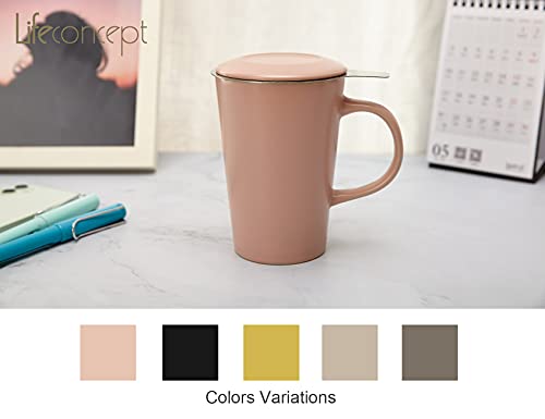 Life concept Pottery Tea Cup Mug with Infuser and Lid for Steeping Loose Tea,12 OZ,Matte Pink, 12 ounce | The Storepaperoomates Retail Market - Fast Affordable Shopping