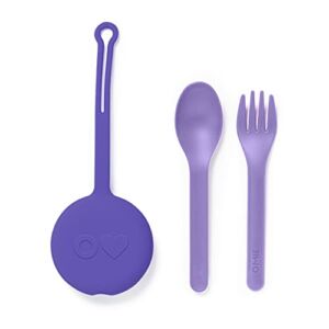 OmieBox Kids Utensils Set with Case – 2 Piece Plastic, Reusable Fork and Spoon Silverware with Pod for Kids, Travel, Lunch Boxes (Lilac)