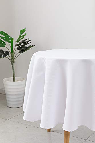 Biscaynebay Textured Fabric Round Tablecloth 60 Inches in Diameter, White Water Resistant Tablecloths for Dining, Kitchen, Wedding & Parties, etc. Machine Washable | The Storepaperoomates Retail Market - Fast Affordable Shopping