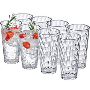 Amazing Abby – Glacier – 18-Ounce Plastic Tumblers (Set of 8), Plastic Drinking Glasses, All-Clear High-Balls, Reusable Plastic Cups, Stackable, BPA-Free, Shatter-Proof, Dishwasher-Safe