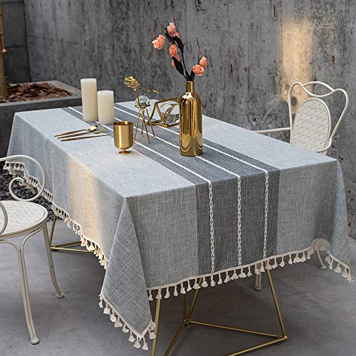 TEWENE Tablecloth, Rectangle Table Cloth Linen Wrinkle Free Anti-Fading Tablecloths Washable Embroidery Table Cover for Kitchen Dinning Party (Rectangle/Oblong, 55”x86”,6-8 Seats, Gray) | The Storepaperoomates Retail Market - Fast Affordable Shopping
