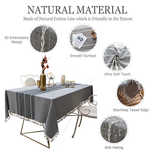 TEWENE Tablecloth, Rectangle Table Cloth Linen Wrinkle Free Anti-Fading Tablecloths Washable Embroidery Table Cover for Kitchen Dinning Party (Rectangle/Oblong, 55”x86”,6-8 Seats, Gray) | The Storepaperoomates Retail Market - Fast Affordable Shopping