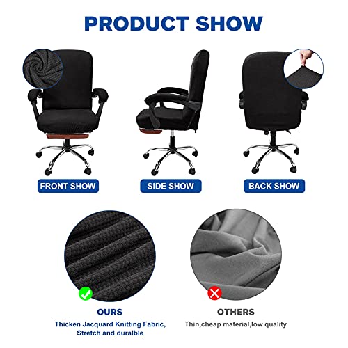 NeColorLife Office Chair Cover with Armrest Covers Stretchable Desk Chair Cover Thick Checked Jacquard High Back Office Seat Cover for Universal Rotating Chair (Large Size,Black) | The Storepaperoomates Retail Market - Fast Affordable Shopping