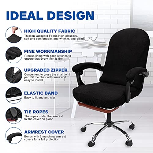 NeColorLife Office Chair Cover with Armrest Covers Stretchable Desk Chair Cover Thick Checked Jacquard High Back Office Seat Cover for Universal Rotating Chair (Large Size,Black) | The Storepaperoomates Retail Market - Fast Affordable Shopping