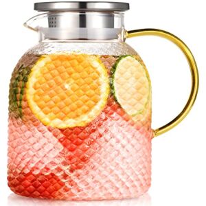 Glass Pitcher, ZBUFAN 60oz Glass Pitcher with Lid and Spout, 1.8L Glass Water Pitcher, Iced Tea Pitcher for Fridge, Pitchers Beverage Pitchers, Juice Lemonade Pitcher, Glass Carafe with Brush