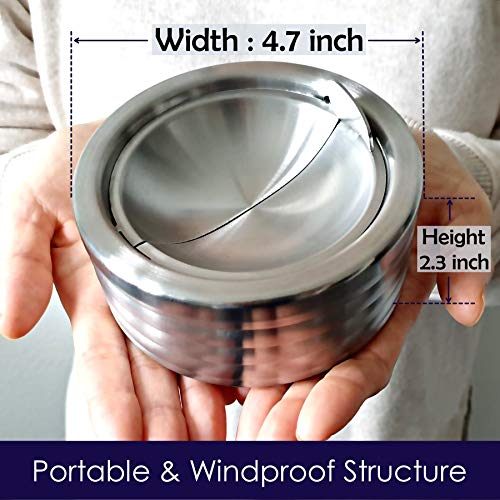 Grooved Silver Classic Metal Ashtray with a Lid for Cigarettes – Windproof Outdoor Ashtrays Can Patio Outdoor Indoor Decorative Fancy Ash Tray | The Storepaperoomates Retail Market - Fast Affordable Shopping