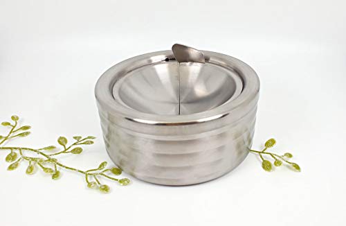 Grooved Silver Classic Metal Ashtray with a Lid for Cigarettes – Windproof Outdoor Ashtrays Can Patio Outdoor Indoor Decorative Fancy Ash Tray | The Storepaperoomates Retail Market - Fast Affordable Shopping