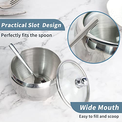 Newness Sugar Bowl, Stainless Steel Sugar Bowl with Lid and Spoon (for Better Recognition) for Home and Kitchen, Drum Shape, 240 ML (8.1 OZ) | The Storepaperoomates Retail Market - Fast Affordable Shopping