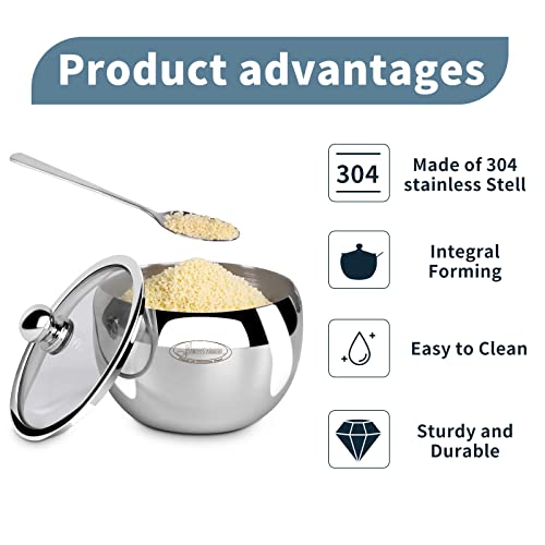 Newness Sugar Bowl, Stainless Steel Sugar Bowl with Lid and Spoon (for Better Recognition) for Home and Kitchen, Drum Shape, 240 ML (8.1 OZ) | The Storepaperoomates Retail Market - Fast Affordable Shopping