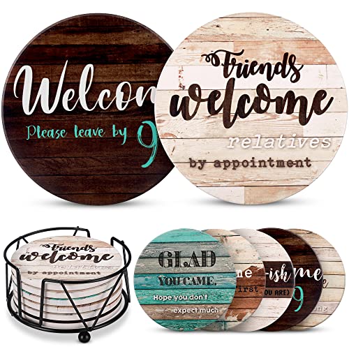 Funny Coasters for Coffee Table – 6 Sarcastic Absorbent Stone Cork Drink Coasters, Farmhouse Bar Coasters for Drinks with Holder, Cool Housewarming Gift, New Home – Cup Coster for Wooden Table | The Storepaperoomates Retail Market - Fast Affordable Shopping