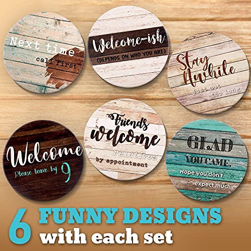 Funny Coasters for Coffee Table – 6 Sarcastic Absorbent Stone Cork Drink Coasters, Farmhouse Bar Coasters for Drinks with Holder, Cool Housewarming Gift, New Home – Cup Coster for Wooden Table | The Storepaperoomates Retail Market - Fast Affordable Shopping