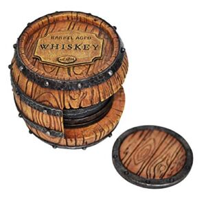 5pc Whiskey Bourbon Barrel Drink Coasters, Unique Bar Decor & Accessories, Beer & Whiskey Glass Coaster – Home Decorations for Dining Room or Home Bar – Modern Coaster Set with Holder for Man Cave