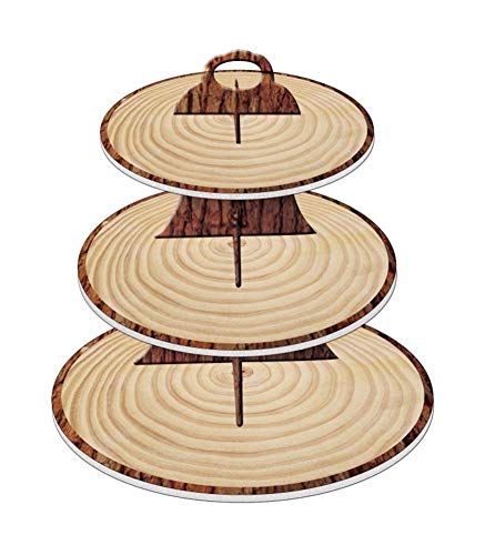 Wood-Grain 3-Tier Cardboard Cupcake Stand/Tower | Wild One, Woodland Animal Baby Shower Decorations, Camp-Fire Party Supplies, Lumberjack Theme Birthday Decor, Western Cowboy/Cowgirl Birthday Parties | The Storepaperoomates Retail Market - Fast Affordable Shopping