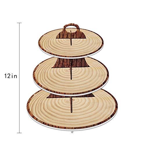 Wood-Grain 3-Tier Cardboard Cupcake Stand/Tower | Wild One, Woodland Animal Baby Shower Decorations, Camp-Fire Party Supplies, Lumberjack Theme Birthday Decor, Western Cowboy/Cowgirl Birthday Parties | The Storepaperoomates Retail Market - Fast Affordable Shopping